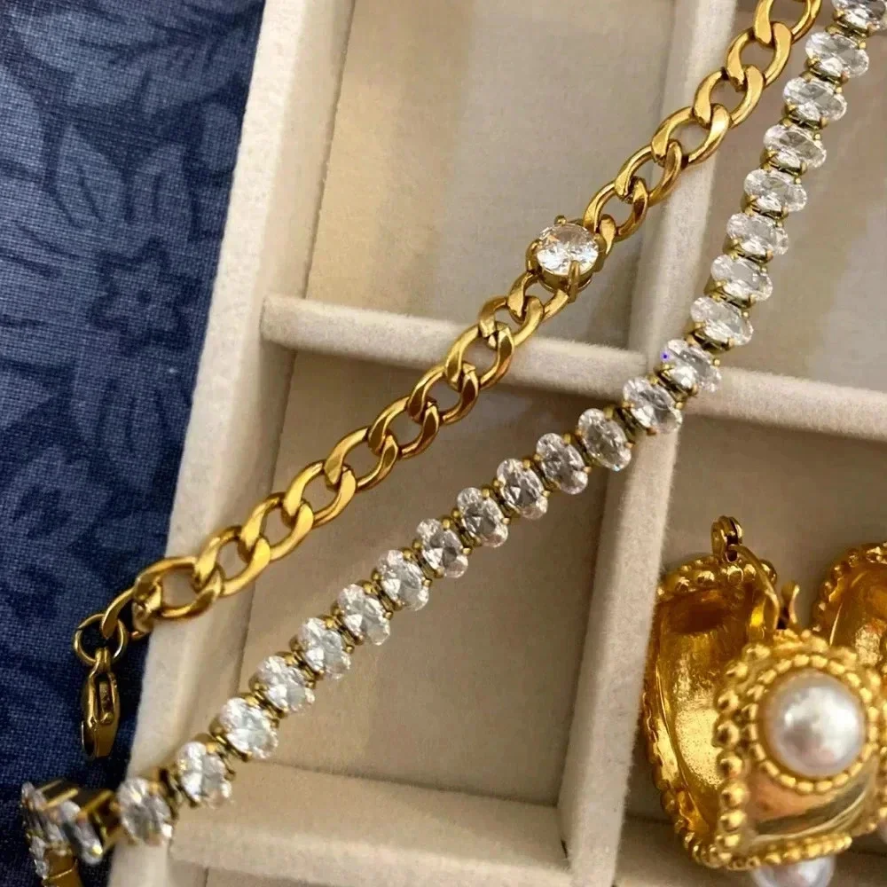 Colorful Zirconia 18K Gold Stainless Steel Waterproof Tennis Bracelet